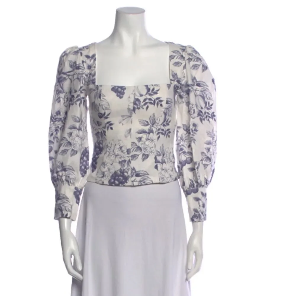 REFORMATION Linen Floral Stilton Puff Sleeve Top Carla XS Size 0 Worn Once